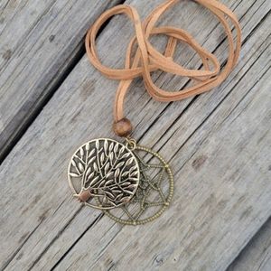 Unisex Tree of Life Cord Necklace Adjustable Tree of Life Pendant Necklace